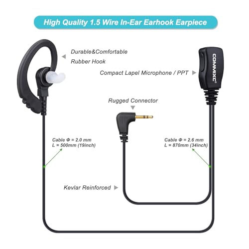 2-Pack Walkie Talkie Earpieces, 2.5mm 1-Pin Compatible with Mot Talkabout | Two Way Radio Headset with Mic PTT