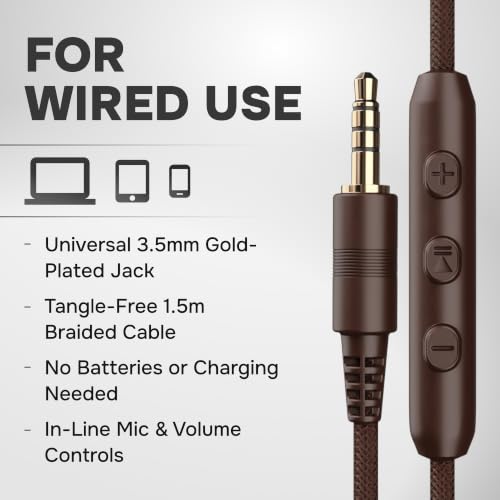 ARTIX Over Ear Headphones Wired with Mic, Corded Head Phones (3.5mm Jack) - color: Mocha Mousse