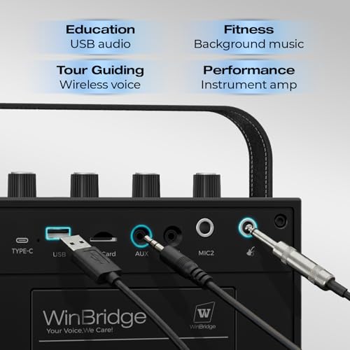 WinBridge S97 60W Powerful Voice Amplifier with Dual Wireless Microphones | Speaker Mic Set, PA System for Teachers, Karaoke & Event, Guitar Input, 4 Sound Effects, Bluetooth Audio/USB/TF/AUX Playback