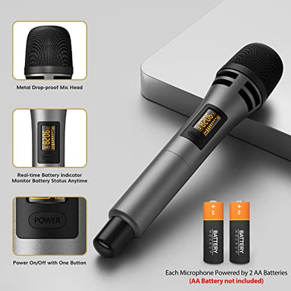TONOR Wireless Microphone, UHF Karaoke Microphone System, Microfonos Inalambricos with Rechargeable Receiver, Cordless Dynamic Mic Set for Singing, Wedding, Party, 200ft TW310, 1 Mic Grey - style: Single Mic Grey