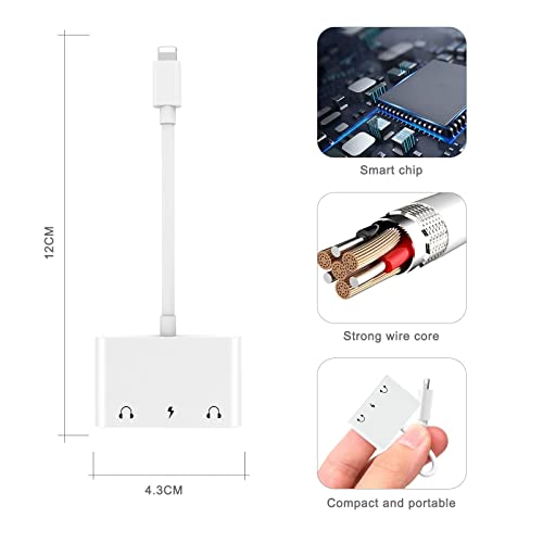 3 in1 Lightning to 3.5mm Headphone Adapter for iPhone | Dual Earphone Jack Audio and Charging Adapter, Headphone Splitter for iPhone 14/13/12/11/XS Max/XR/8/7 Plus/6/iPad
