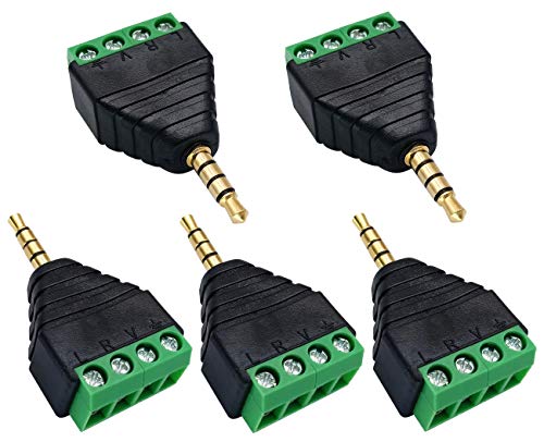 4 Pole 3.5mm Screw Terminal 3.5mm (1/8) Stereo TRRS Audio Male to AV 4 Pin Female Screw Terminal Double Track Headphone Balun Solderless Converter Adapter(5 Pack/Male) - color: Male
