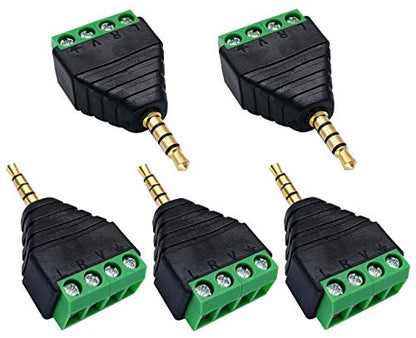4 Pole 3.5mm Screw Terminal 3.5mm (1/8) Stereo TRRS Audio Male to AV 4 Pin Female Screw Terminal Double Track Headphone Balun Solderless Converter Adapter(5 Pack/Male) - color: Male