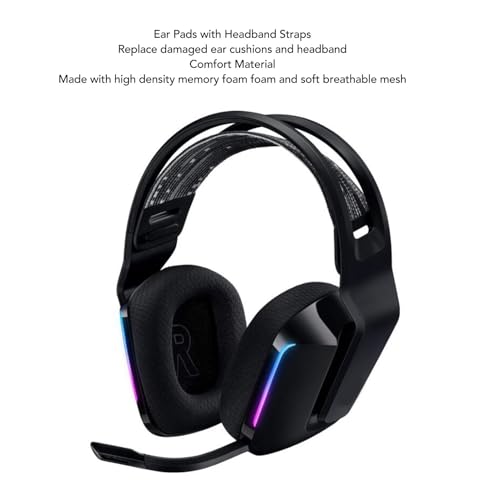 Earpad Replacement, Breathable Ear Pads Cushions, Mesh Cloth Earpads Accessories with Headband Replacement, Elastic Headset Ear Cushions Compatible with G733, G335 Headset