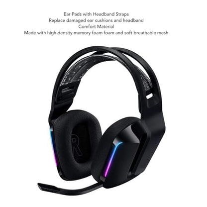 Earpad Replacement, Breathable Ear Pads Cushions, Mesh Cloth Earpads Accessories with Headband Replacement, Elastic Headset Ear Cushions Compatible with G733, G335 Headset