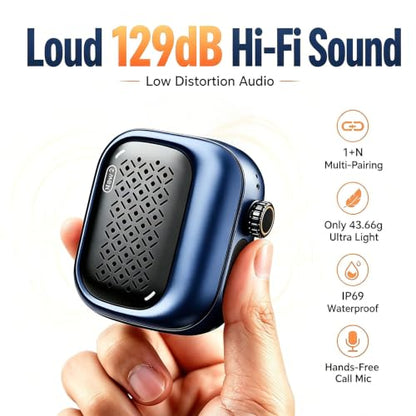 SBUSFGT Wearable Bluetooth Speaker, 43g Mini Clip-On Bluetooth Speaker, 3 Wearable Ways, 20H Playtime Dustproof Multi Pairing Stereo Speaker for Hiking, Swimming, Shower, Outdoor Activities(Blue) - color: Blue