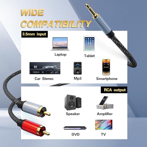 3.5mm to RCA Cable, 24K Gold-Plated RCA Male to Aux Audio Adapter 50ft/15M, Nylon Braided Audio and Video Cable Extension for Smartphones, HDTV, Tablet, Home Theater, Speaker, MP3 - size: 50 ft, style: 3.5mm to RCA Cable