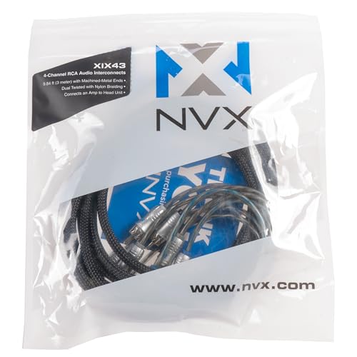 NVX® XIX43 9.84 ft (3 Meter) Oxygen Free Copper 4-Channel Double Twisted Pair X-Series Car Audio RCA Audio Interconnect Cable with Shielded Noise Reduction and Split-tip Silver-Plated Machined Ends | Oxygen Free Copper Double Twisted Pair with Shielded No