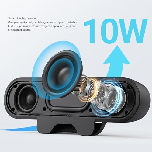 USB Powered PC Speaker, Compact Stereo Computer Soundbar with Easy Clamp Design and Volume Control, for Desktop Monitor Laptops