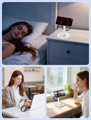 Aeinidi 2026 3 in 1 Wireless Charging Station Compatible with MagSafe, 15W Fast Magnetic Mag-Safe Charger Stand for Apple iPhone 17 16 15 14 13 12 Series iWatch AirPods Pro 4 3 2, White - color: White