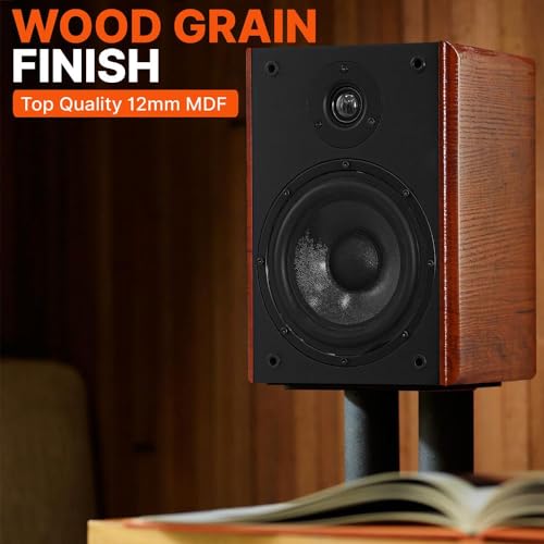 Pyle 6.5" Home Audio Speakers, 2-Way Passive Bookshelf, 240W Max Power, 1" Silk Dome Tweeter, Composite Woofer, Gold Plated 5 Way Binding Post, Rubber Surrounds, Beautiful Wood Grain Finish - Pair - color: Natural, size: 6 inch