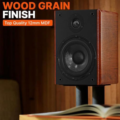 Pyle 6.5" Home Audio Speakers, 2-Way Passive Bookshelf, 240W Max Power, 1" Silk Dome Tweeter, Composite Woofer, Gold Plated 5 Way Binding Post, Rubber Surrounds, Beautiful Wood Grain Finish - Pair - color: Natural, size: 6 inch