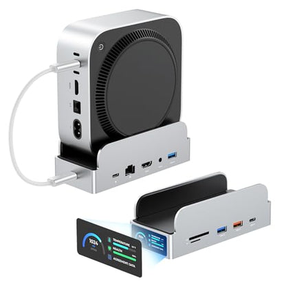 MiniDock Mac mini M4 Dock and Stand, 11-in-1 USB-C Hub with 8TB M.2 NVMe SSD Enclosure, Smart Display, 4K@60Hz HDMI, Gigabit Ethernet, SD/TF, 3.5mm Audio, PD Charging, for Mac mini/Pro/Air/Windows - color: Gray