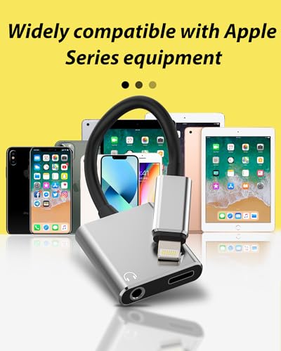 for Iphone Aux Adapter for 14 13 Pro Max Lightning to 3.5mm Headphone Jack for Apple(2in1)Audio Charger Splitter Connection Charging Connector Accessories Headset Stereo Earbuds Lighting Plug for iPad