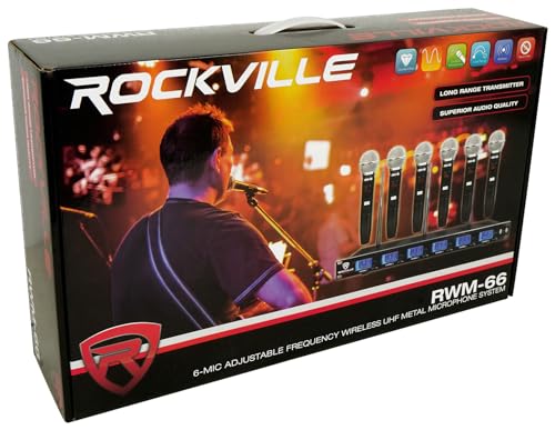 Rockville RWM-66 6-Mic Adjustable Frequency Wireless UHF Microphone System