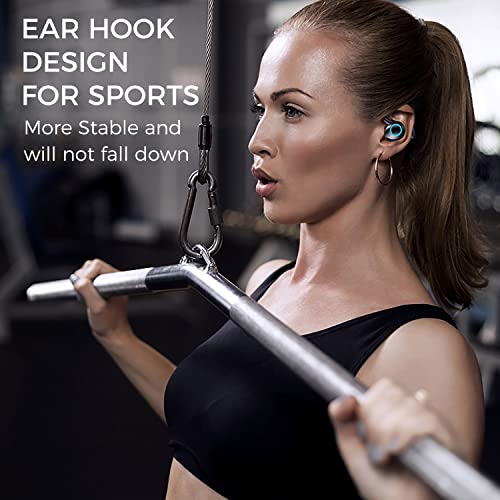 Ear hook Wireless Workout Earbuds, Bluetooth 5.1 Headphones, 28Hrs Playtime, HiFi Stereo, Sweatproof, Noise Cancelling, Lightweight, 500mAh battery, Ideal for Cycling, Sport, Running, Driving.,Black