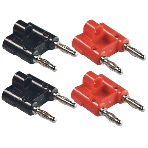CESS Dual Way 4mm Banana Male Speaker Plug, Red Black, 4 Pack | Distinct positive and negative markings make connections easy to identify.