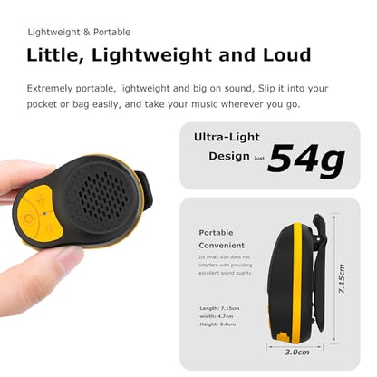 STDFORU Wearable Bluetooth Speaker Clip On, Waterproof Bluetooth Speaker, Mini Portable Speaker with Microphone for Workout Running Up to 24H Playtime (Black+Yellow)