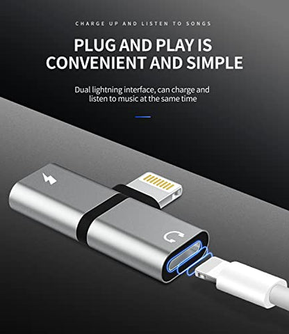 Headphone Adapter for Iphone(2pack)Adaptador para Splitter Audio and Charge Charger Dual Lightning Earphone 2 in 1 Dongle Jack Earbud Cable Compatible with Phone 13 12 11 Pro Max XS SE 7 X 8plus