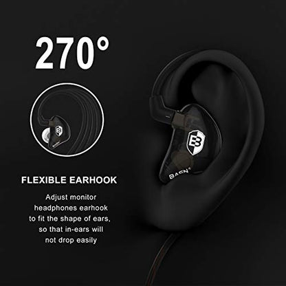 BASN Bsinger PRO in-Ear Monitors Hybrid Dynamic Dual Drivers Two Detachable MMCX Cables Musicians in-Ear Earbuds Headphones (Black) - color: Black