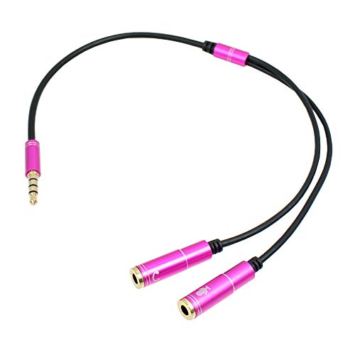 Hot Pink Headset Y Splitter Audio Adapter Cable 3.5mm Male to 2 Female Mic Audio CTIA Headphone Adapter Compatible with PC Gaming Headset,PS4,Xbox One,Notebook,Android iPhone Tablet MP3