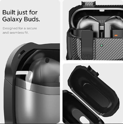 Galaxy Buds 3 Pro/3/3 FE Case Cover with Secure Lock Clip, Shockproof Samsung Galaxy Buds3/3 Pro 2024/3 FE 2025 Protective Hard Cover Shell with Carabiner&Cleaner kit for Men Women, Carbon Black - color: AA-Black