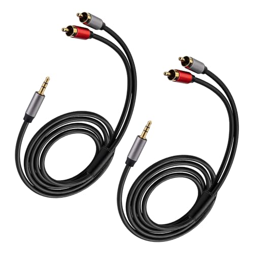 RCA to 3.5mm Cable 3ft, 2RCA Male to Aux Audio Adapter, 2-Pack | RCA to 1/8 Headphone Jack Hi-Fi Sound Auxiliary Y Splitter Cord for MP3, Speakers, Smartphone, Tablets, DVD Player