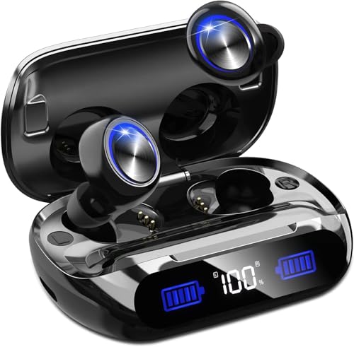 Wireless Earbuds 200hrs Bluetooth Playback, IPX7 Waterproof, Noise Canceling LED Power Display Earphones with Charging Case, In-Ear, Headphones with Mic for Phone Smart TV Laptop Computer Android iOS