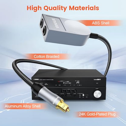 Optical Splitter 1 in 2 Out Fiber Optic Digital Audio Cable Toslink S/PDIF 1 Male Input 2 Female Output Support LPCM2.0, Dolby Digital, DTS 5.1 for TV,Home Theater,Sound Bar,Game Console(1.6ft/0.5m) - size: 1.6 ft