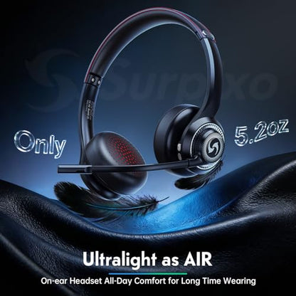 Wireless Headset with Mic for Work, Dual-Mode Headphones 50H Talk | ENC Noise-canceling Microphone, Bluetooth& 2.4GHz Dongle, Clear Calls & Mic Mute, for Laptop, PC, Phone, Office, Call Center - color: Black
