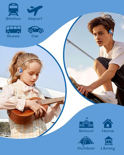 BANIGIPA Kids Headphones, Open Ear Earbuds w/Mic for Call Study Travel | 13g Ultra-Light Comfort, Wireless Bluetooth 5.4 Headset with 85dB Healthy Volume Control Protect Hearing, 10H Playtime - color: LK15-Blue