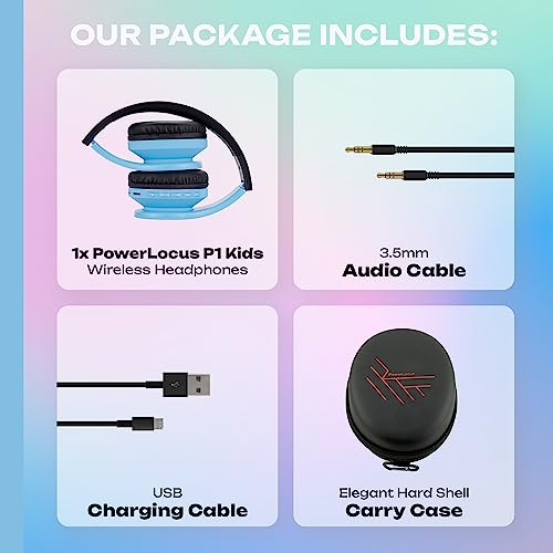 PowerLocus Bluetooth Headphones for Kids, Wireless Foldable Headphones Over Ear, Headphone with Microphone, 85DB Volume Limit, Wireless and Wired Headset with Micro SD, FM for Cellphones, Tablets, PC - color: Blue