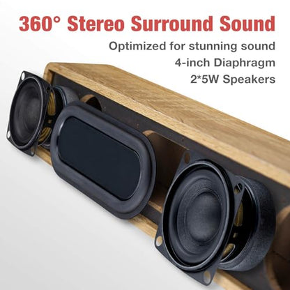 MICA Computer Speakers, Vintage Wired Computer Sound Bar, Retro Wooden Mini Soundbar, USB Powered PC Speakers for Desktop Monitor, Laptop, Tablet, 3.5mm Aux Connection, Angled (Yellow)
