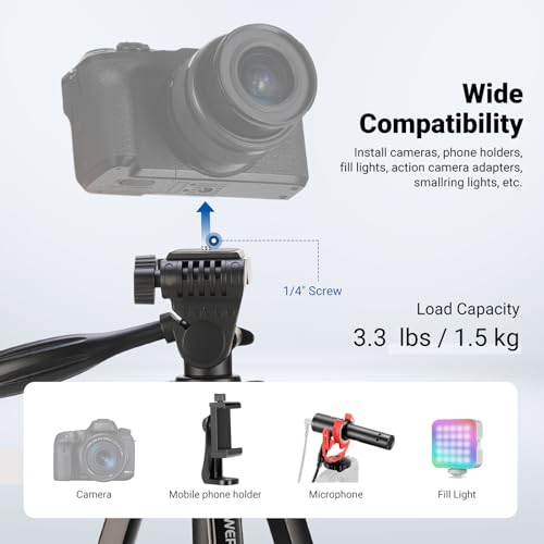 NEEWER Entry Level Version Tripod for Cell Phone & Camera, Metal Lightweight Portable Travel Stand with Cold Shoe Cellphone Holder Mount Compatible with iPhone for Video Recording Filming, TP53 - style: TP53