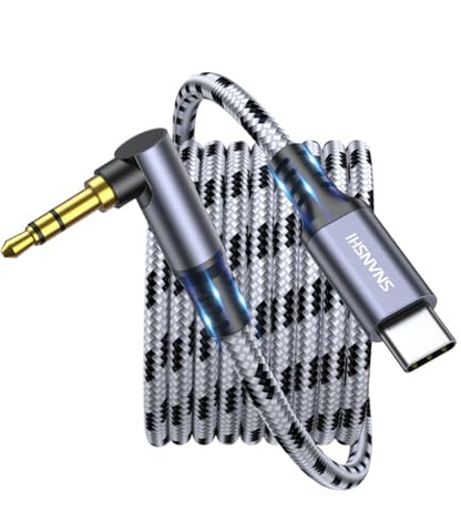 SNANSHI Aux to USB C Cable 3.3FT - 90 Degree Right Angle Nylon Braided USB C to Aux Cord for Car Stereo, Headphones, Speaker, Compatible with iPhone 17 16 15 Pro Max, Galaxy S25 S24, iPad, Pixel - size: 3.3FT