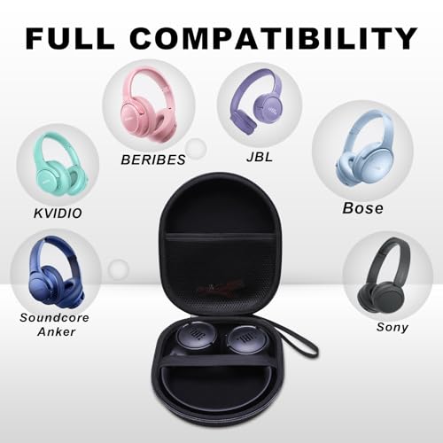 Headphone Case, Large Headphones Case Black | Compatible with JBL, Soundcore, Sony WH-CH520/WH-CH720N, BERIBES, KVIDIO, TOZO HT3/HT2, Picun Headphone, Big Headphone Case - color: Black