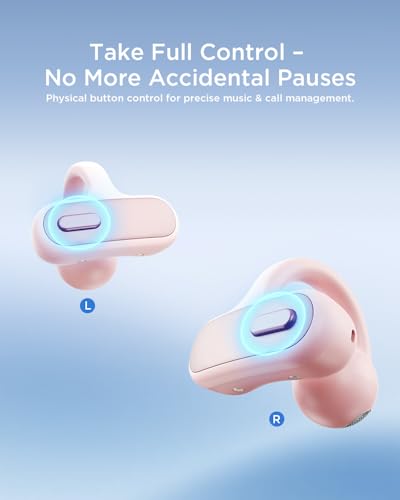 TALIX Open Ear Clip-On Earbuds X8 with AI ENC & Powerful Bass, Wireless Bluetooth 6.0, IPX4 Sweatproof Fitness Headphones, Physical Buttons, 5g Lightweight Ear Buds with Multi-Device Switching, Pink - color: Pink