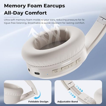 Headphones Wireless Over Ear , 70 Hours Playtime Bluetooth Headphones Built-in Microphone, Foldable Lightweight Headset with Bluetooth 5.4, HiFi Stereo Sound for PC Cellphone Travel Office (Off-white) - color: Off-white