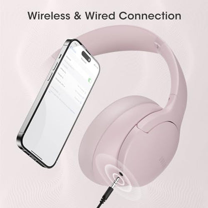 DOQAUS Bluetooth Headphones Over Ear, Headphones Wireless, APP Control | 90H Playtime, 9 EQ Modes, Bluetooth5.4, Hifi Stereo Sound Headphones, ENC Mic, Foldable, for Travel Work Study Phone, Pink - color: Pink