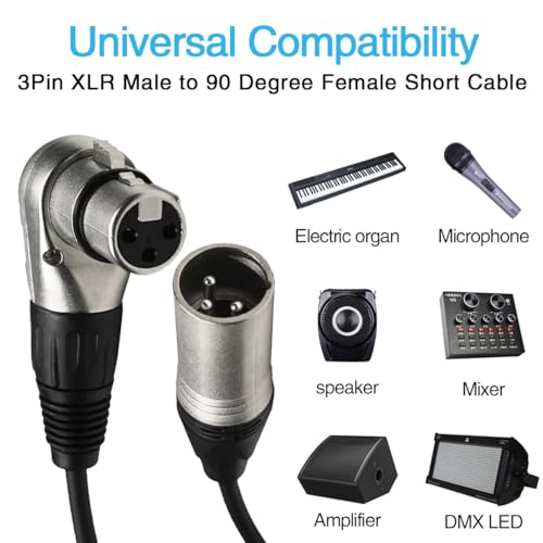 1.65FT Right Angle XLR Female to Straight XLR Male Audio Cable, Multi Angle Adjustbale XLR Female to Male Microphone Extension Cable for Audio Interface Amplifier Speaker and More