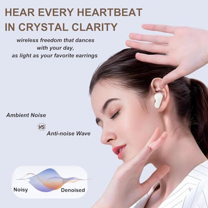TINGER in-Ear ANC Wireless Earbuds, 35dB Active Noise Canceling Bluetooth Headphones, 24H Playtime Hi-Fi Bass Earphones with IPX4 Waterproof, Built-in Mic for Travel Workout - color: Beige