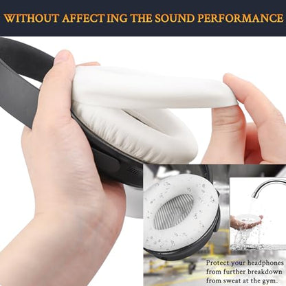 SOULWIT Replacement Kit for Bose QuietComfort QC35/QC35 ii Over-Ear Headphones, Ear Pads Cushions + Headband + Silicone Earpads Cover Protector - White - color: White