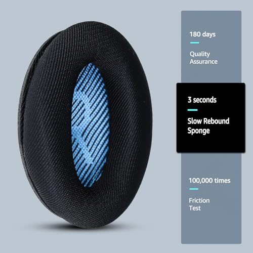 Fabric Comfort Replacement Ear Pads for Bose QuietComfort 35 / QC35 II – Fits QC45 QC25 QC2 QC15 AE2 AE2i AE2w SoundLink & SoundTrue (S1 Style) - color: MR Dark Black & Blue