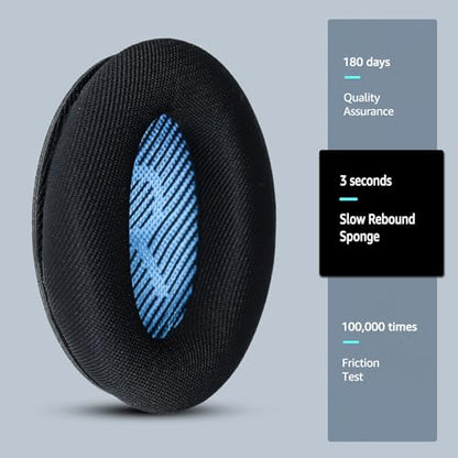 Fabric Comfort Replacement Ear Pads for Bose QuietComfort 35 / QC35 II – Fits QC45 QC25 QC2 QC15 AE2 AE2i AE2w SoundLink & SoundTrue (S1 Style) - color: MR Dark Black & Blue
