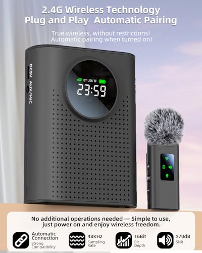 S67 Voice Amplifier Wireless Microphone for Teachers Classroom Rechargeable, Mini Lavalier Lapel Mic, Portable Speaker PA System with LED Display for Class, Tour Guide, Coaches, Black - color: Black 1 Mic