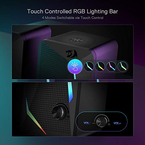 Redragon GS510 RGB Wired Desktop Speakers, 2.0 Channel Stereo Sound, Black - color: Black