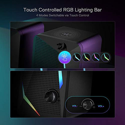 Redragon GS510 RGB Wired Desktop Speakers, 2.0 Channel Stereo Sound, Black - color: Black