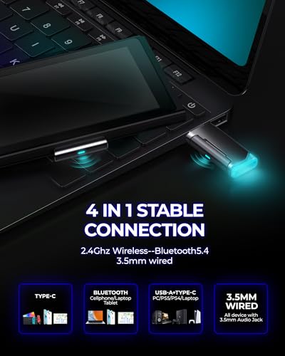 Wireless Gaming Headset, 7.1 Surround Sound, 2.4GHz USB Gaming Headphones with Bluetooth 5.4, 100H Battery, ENC Noise Canceling Mic, RGB Light, Wireless Headset for PC PS5 PS4 Mac Switch (Black-Blue) - color: Black-Blue