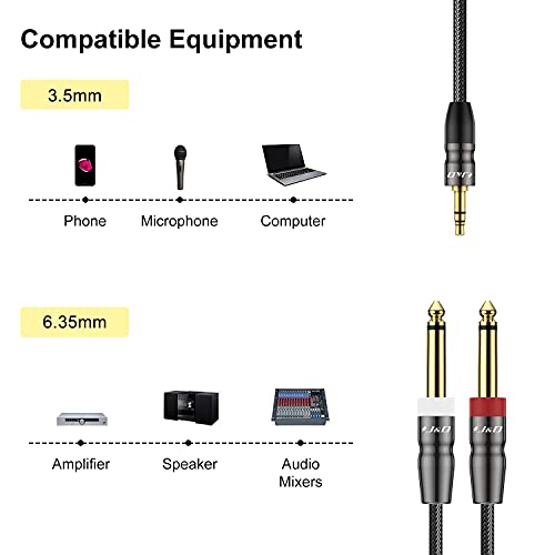 J&D 3.5mm to Dual 1/4 inch Stereo Splitter Y Cable, 3.5mm 1/8 inch TRS Stereo Male to Dual 1/4 inch 6.35mm Mono Male Y-Splitter Cable for Phone/Amplifiers/Mixer Audio Recorder, 1.5 Feet - size: 1.5 Feet
