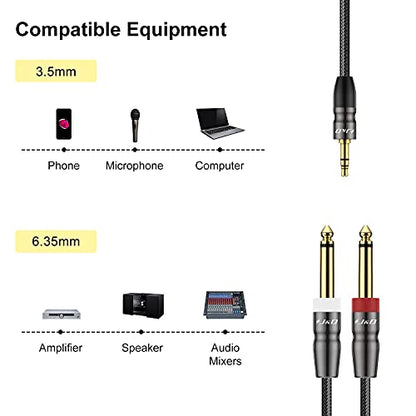J&D 3.5mm to Dual 1/4 inch Stereo Splitter Y Cable, 3.5mm 1/8 inch TRS Stereo Male to Dual 1/4 inch 6.35mm Mono Male Y-Splitter Cable for Phone/Amplifiers/Mixer Audio Recorder, 1.5 Feet - size: 1.5 Feet